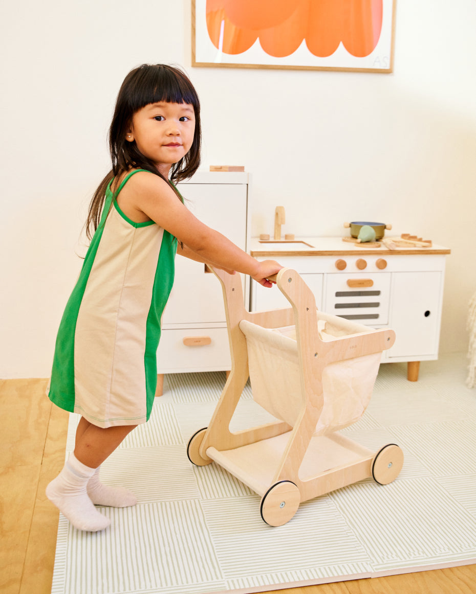 The Play Kitchen + Fridge + Shopping Cart