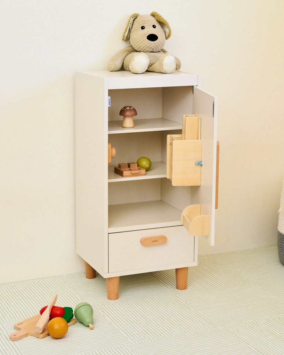 The Play Kitchen + Fridge + Shopping Cart