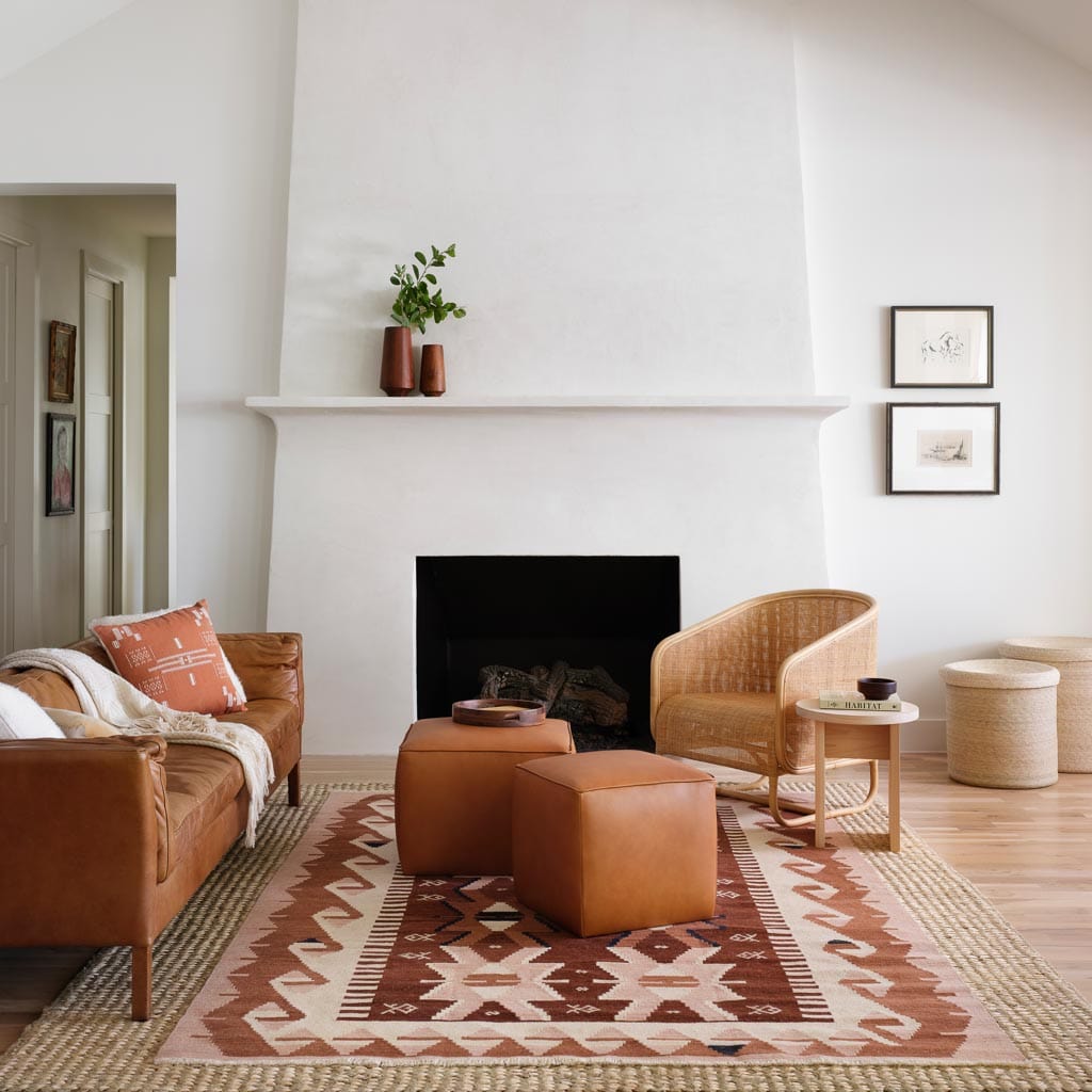 Torres Square Leather Ottoman - Medium & Large